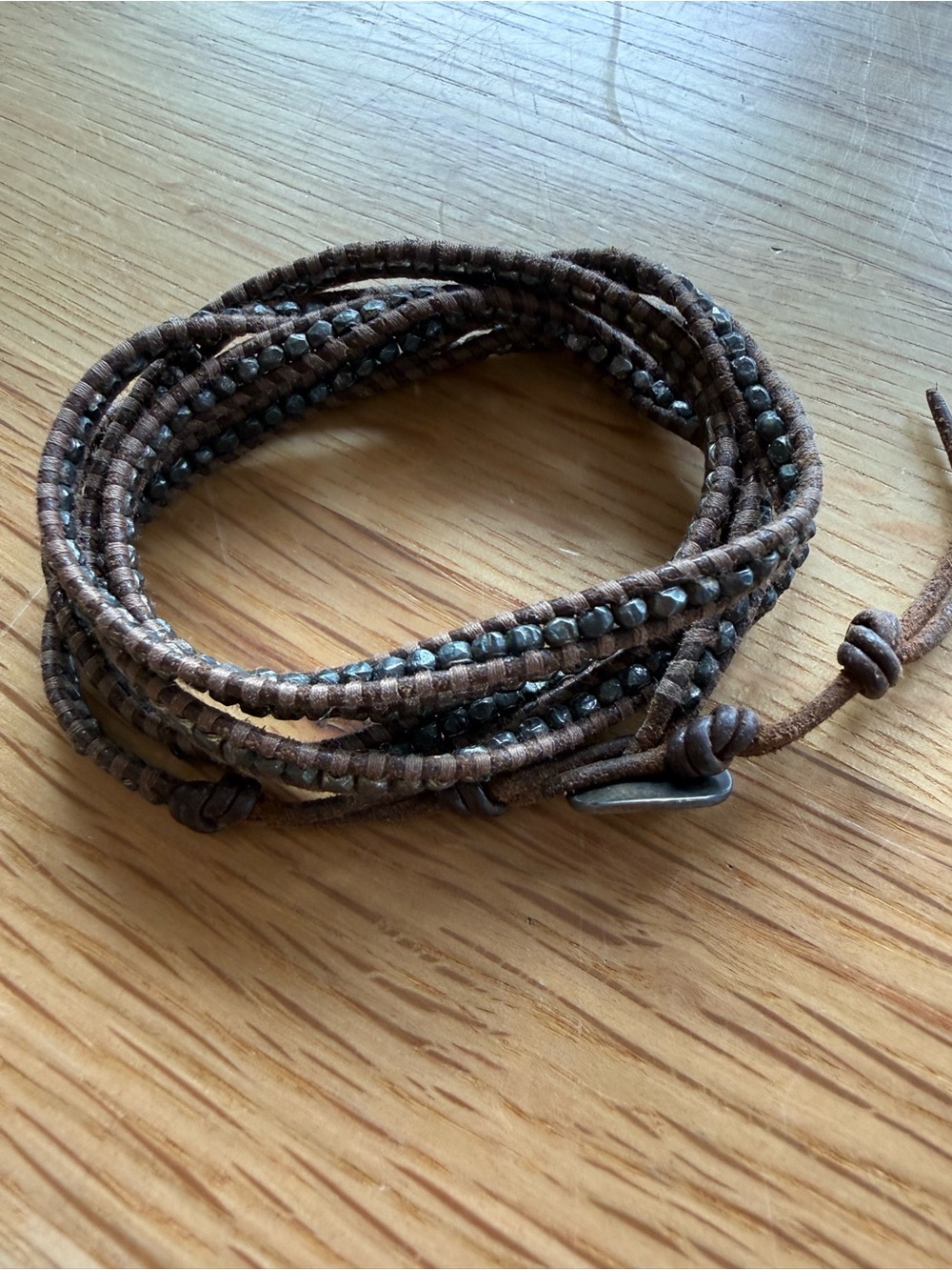 Chan Luu brown leather/ silver bead Wrap Bracelet